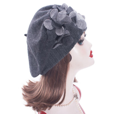 Basco Donna In Lana 100% Floreale - Inverno Berretto Artista Francese - Lawliet T494