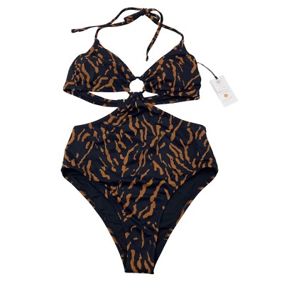 Shade & Shore Women s Size 4-6 One Piece Swimsuit Black Animal Print