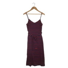 Ann Taylor Dress Womens 4 Slip Midi Rope Print Sleeveless Belted V Neck Navy