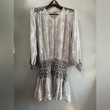 ULLA JOHNSON Anika Smocked Drop Waist Gray Silk Mini Dress ~ Size 4