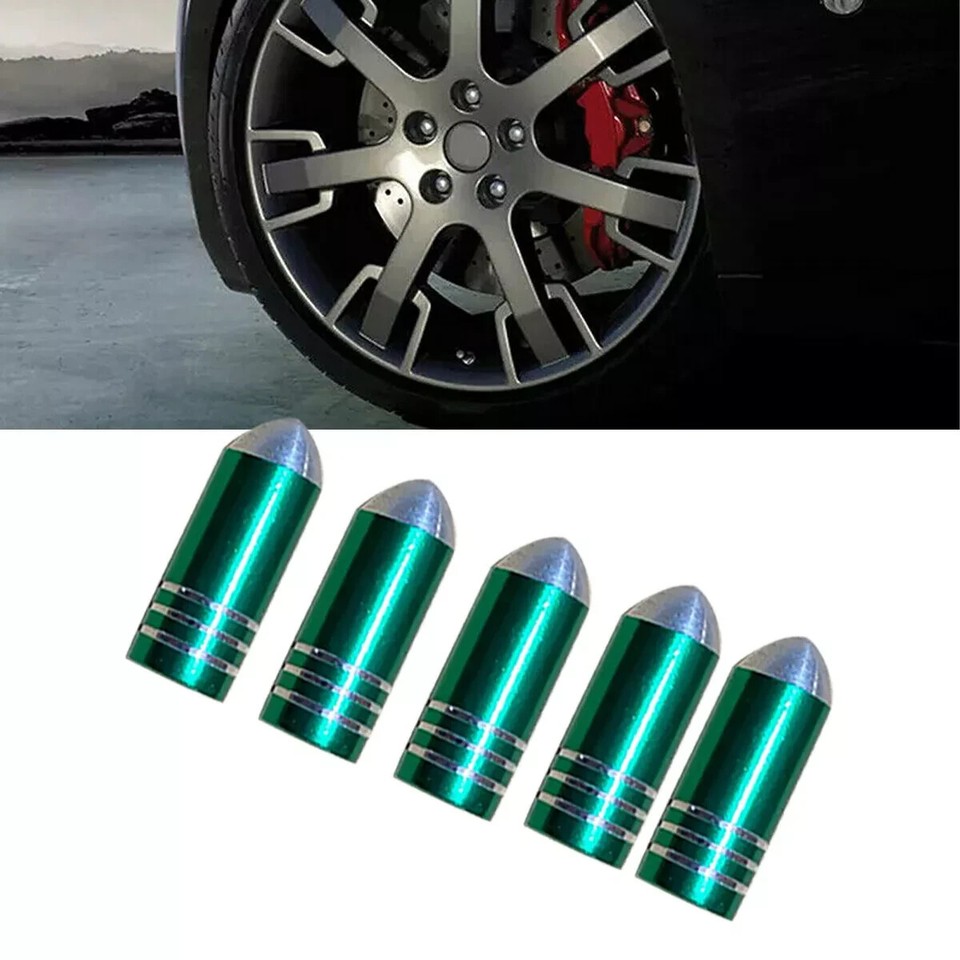 Green Bullet Tyre Dust Caps for Car Bike BMX Valve stem Aluminium Metal