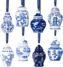 8 Pcs Christmas Mini Ginger Jar Ornaments Chinoiserie Porcelain Hanging Ornament