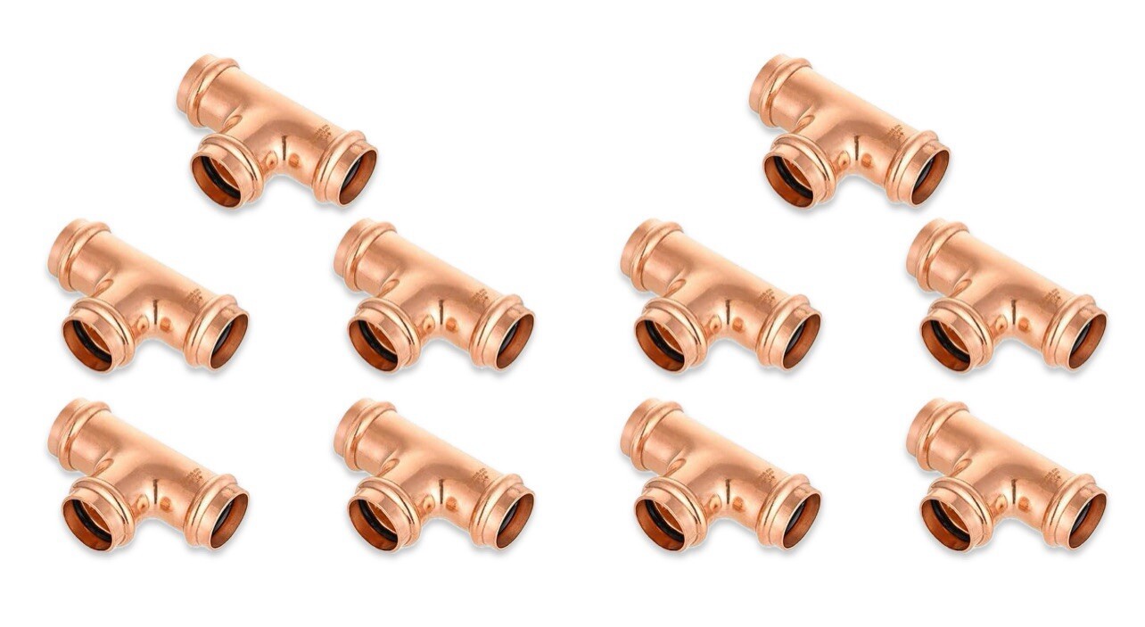 3/4" Copper Press Tee Fitting,No Lead ProPress Copper Pressure Press 3 Way (10)