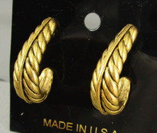 NOS Vintage NOS J Hoop Style Matte Antiqued Gold Tone Pierced Post Earrings 10S