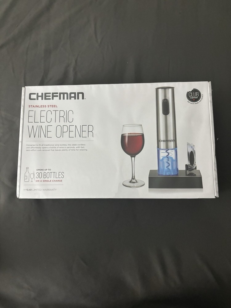Chefman Cordless Electric Wine Bottle Opener with Foil Cutter – Effortless Corkscrew-Free Wine Access, Rechargeable & Compact Design for Easy Storage, Perfect for Home Bars, Parties, and Gifts