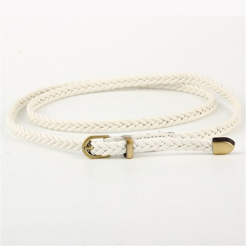 Womens Braided Leather Dress Belt Pin Buckle Narrow Skinny Waistband Strap Waist - Picture 26 of 36