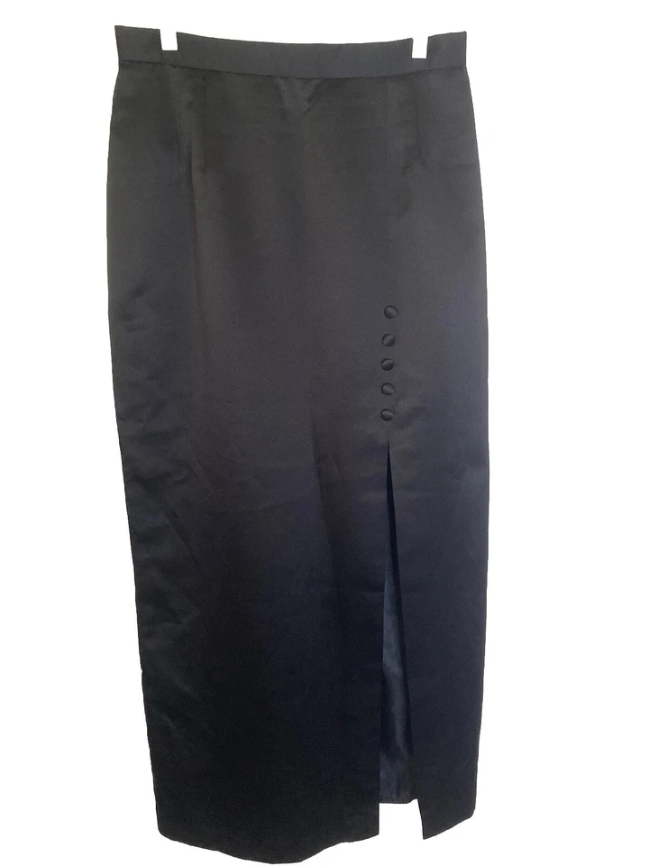 Falda Larga Recta Satén Alex Evenings Mujer Negra Elegante Botón Abertura Talla 14 Foto 3 de 4