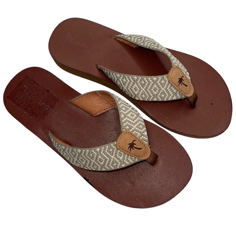 Sandalias Margaritaville Mujer 6 Gris Blanco Tejidas Correas Marrón Tanga Chanclas Foto 4 de 4