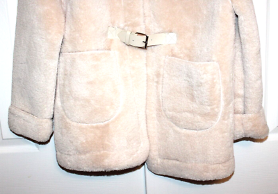New HXJ Ivory Soft Thick Faux Fur Fleece Buckle Front Coat Jacket