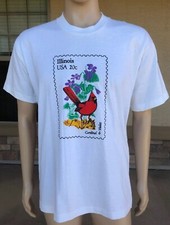 Vintage 80s Illinois Stamp T Shirt Cardinal & Violet Screen Stars USA Made XL