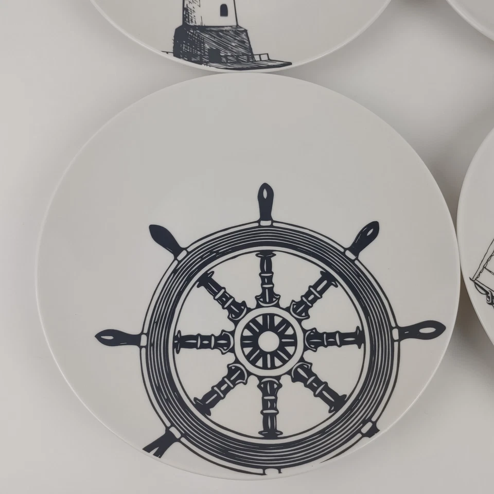 Juego de 4 Platos de Ensalada Colección Costera American Atelier Ancla Barco Náutico  Foto 4 de 4