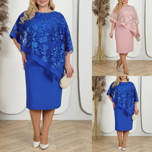 Plus Size Women's Lace Half Sleeve Midi Dress Party Evening Gown Pencil Dresses