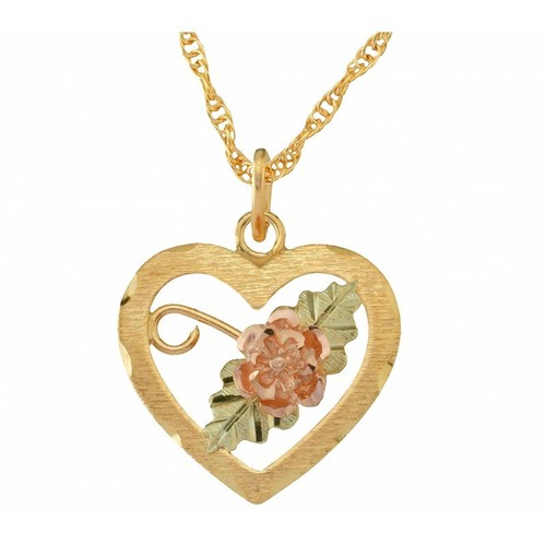 10K Black Hills Gold Heart Pendant with Rose - Picture 2 of 2