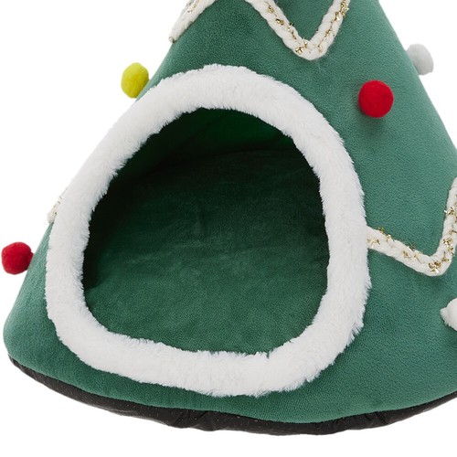 Christmas Tree Design Pet Cave Bed Warm Cat Puppy Igloo House Nest Tent Kennel - Picture 7 of 10