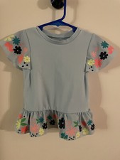 Cat  Jack girls swim tshirt size 3T light blue with floral accents