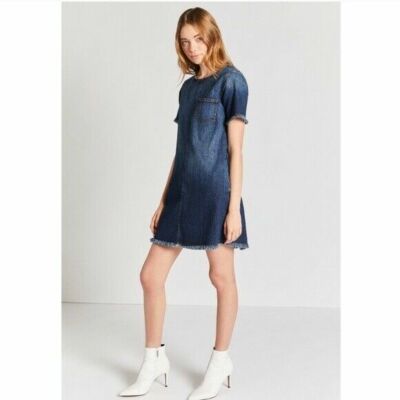 frayed edge denim dress Blue Monday Raw-Edge Denim Mini Shirt Dress