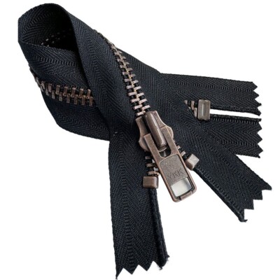 YKK #10 Antique Copper Finished Heavy Duty Zipper Black Tape Closed-End 7'' - 36''