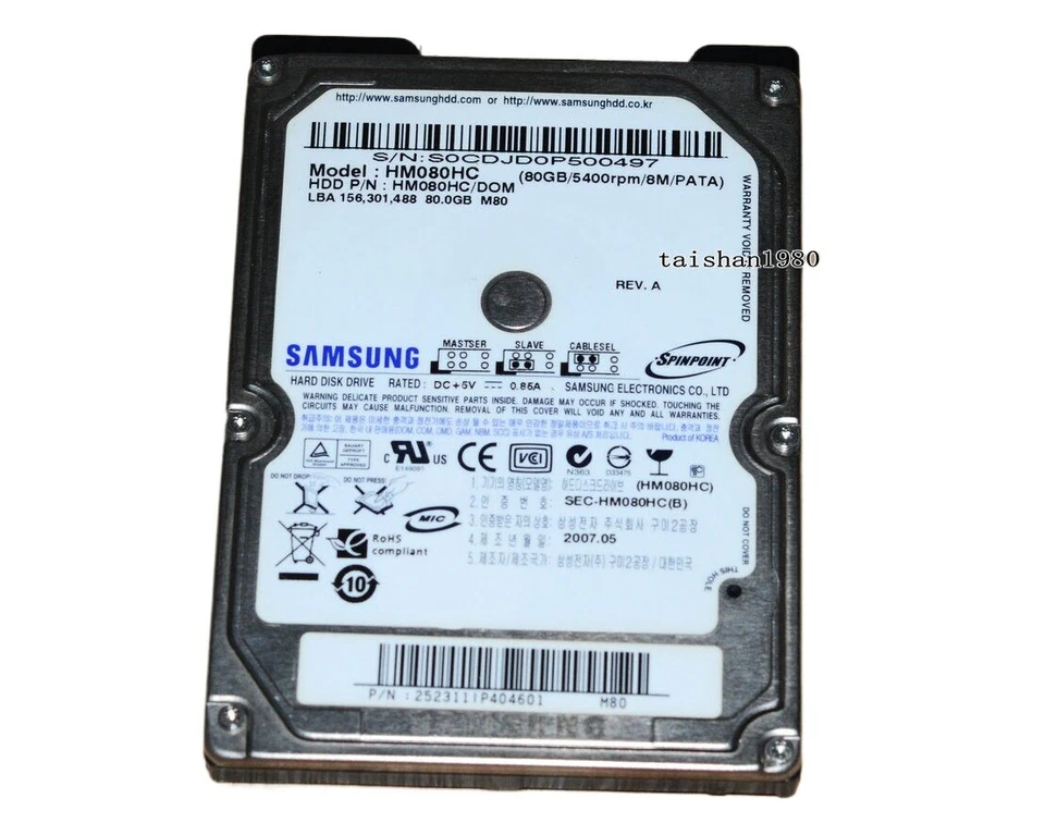 SAMSUNG 80 GB 2.5" 5400 RPM PATA/IDE 8 MB Hard Disk Drive HM080HC HDD - Image 3 of 4