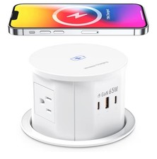 Pop Up Power Outlet w/ 15W Wireless Charger / 4 Receptacles / 2 USB-C 65W GaN