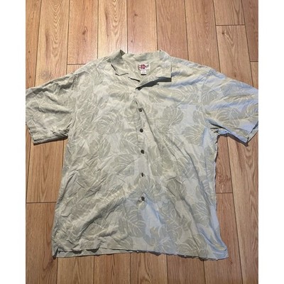 Hilo Hattie Vintage 100% Silk Green Hawaiian Loop Collar Casual Shirt Size 2XL
