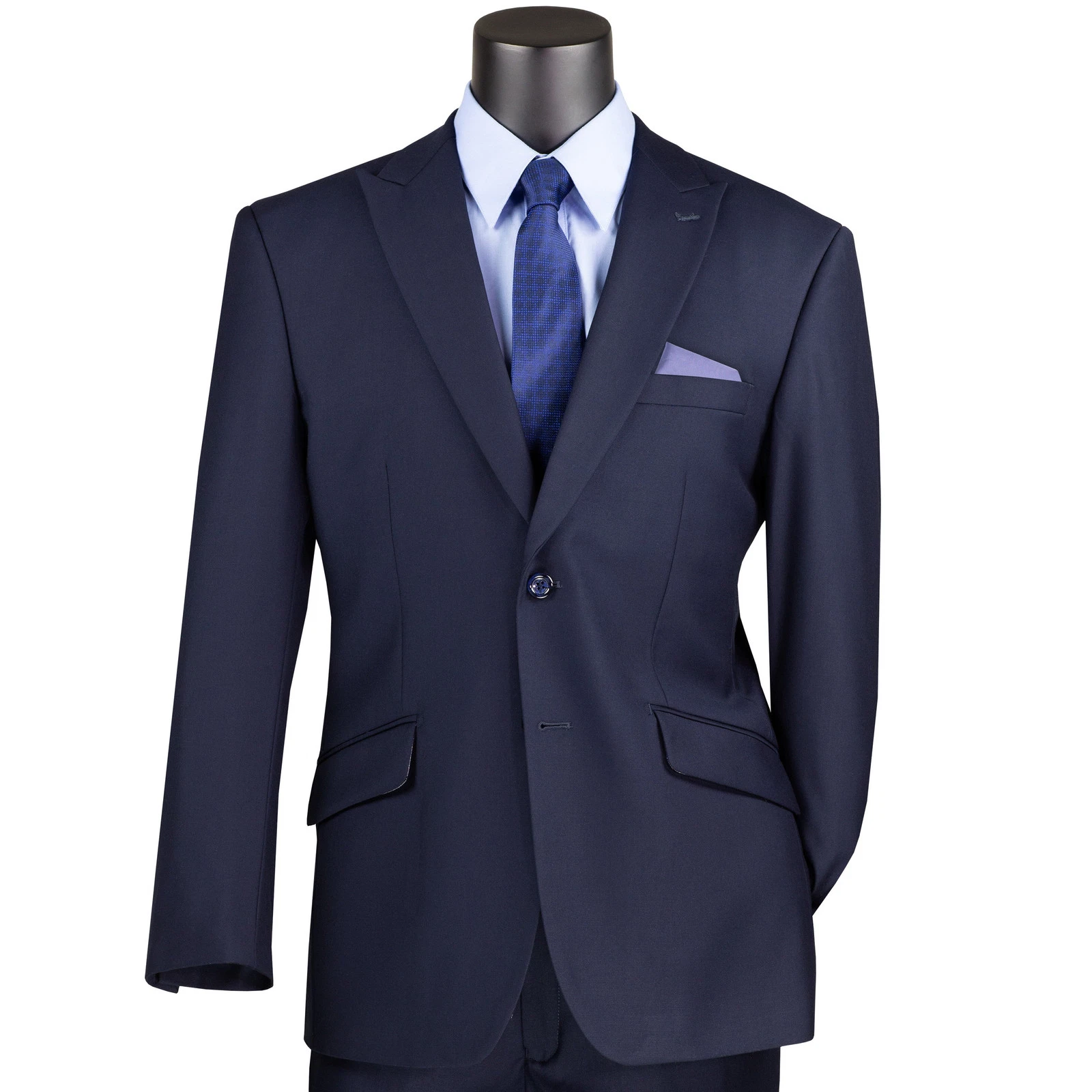BIG & TALL Men's Navy Blue 2-Button Peak Lapel Modern-Fit Suit, 36S-56L NWT