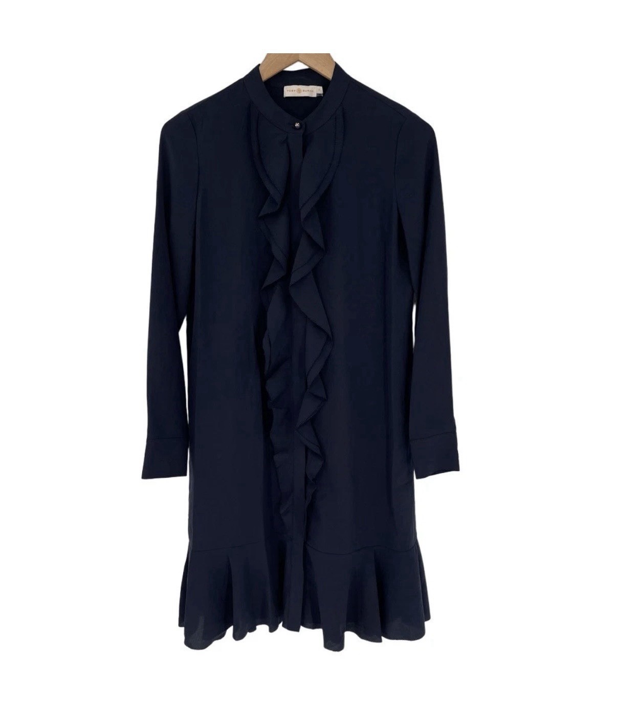 Tory Burch Jane Navy Blue Long Sleeve Ruffle Shirt Dress Women /Size 00 thumbnail 4