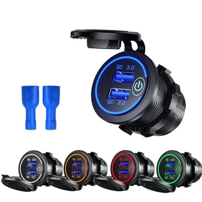 Quick Charge 3.0 Dual USB Fast Car Charger Socket Accessories Waterproof 12V/24V