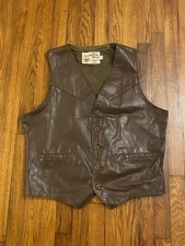 Vintage 70’s Men’s Leather Vest 44 XLT The Leather Shop Sears Brown Snap Western