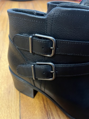 Collection by Clarks Boots Womens 10 Black Leather Heel Buckle Side Zip - Picture 7 of 10