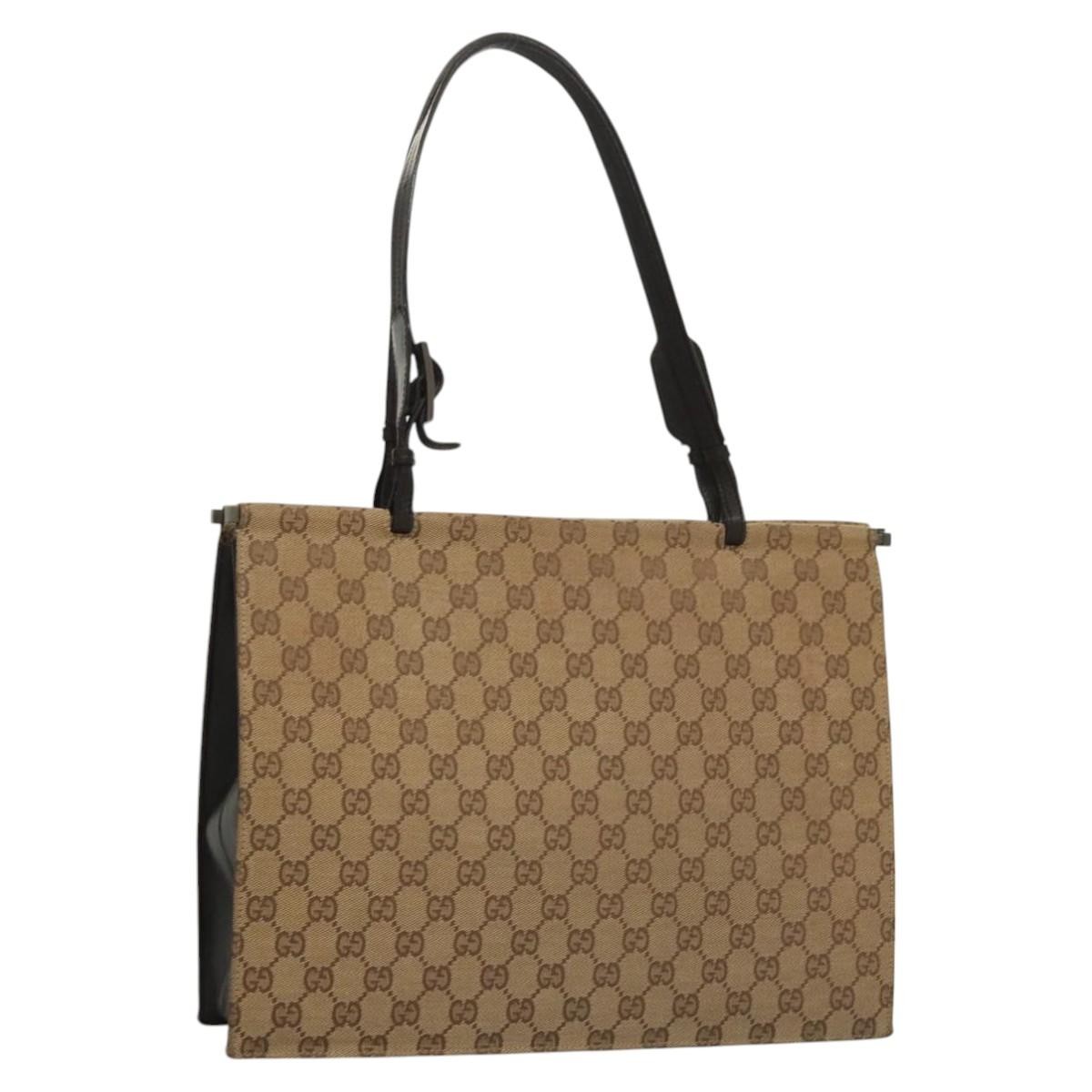 GUCCI GG Canvas Beige Silver Tote Bag MY332 Authentic