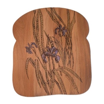 VTG Purple Iris Wood Burning Cutting Board Painted Signed Country Decor Bread