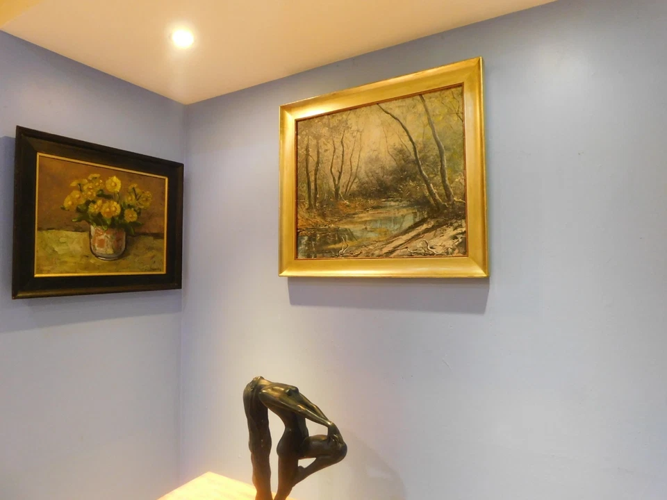 LRG VINTAGE Impressionist Oil Painting 20 x 24 LEMON GOLD FRAME Listed R HAZEL - Image 4 of 4