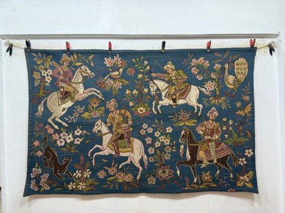 Vintage Fabulous French Aubusson Style Pictorial Figurative Motif Tapestry 