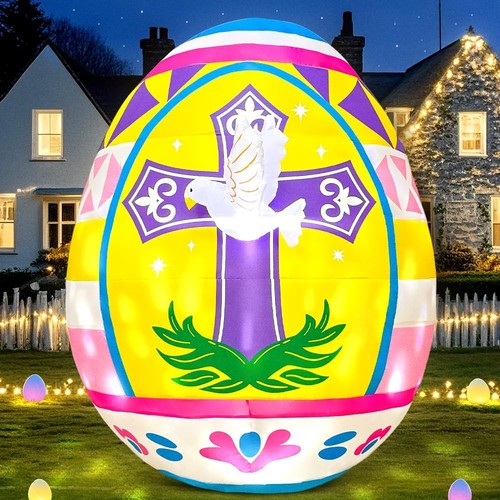 5FT Height Easter Inflatable Colorful Easter Egg with Cross Peace Dove, Built...