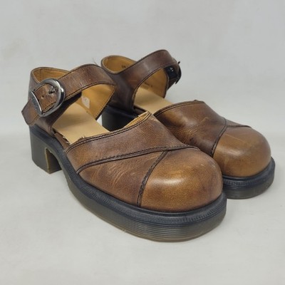 VTG Dr Martens Heels UK4 US6 Brown Leather Mary Jane Chunky