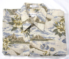 Vintage Pierre Cardin Hawaiian Shirt Men Tropical Floral Mountains Sz L M81