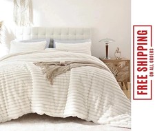 Solid Channel Luxury Faux Fur Comforter 3 Piece Queen Set, Reversible