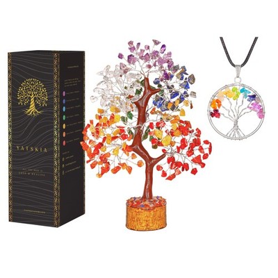 Yatskia 7 Chakra Baum - Kristall 10 bis 12 Zoll, sieben (Silberdraht) 