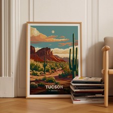 Tucson Arizona Travel Poster, Desert Landscape Art, Home Decor