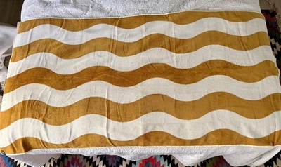 Slowtide Brush Gold Premium Woven Beach Towel 30x60 Mustard Yellow White Wave