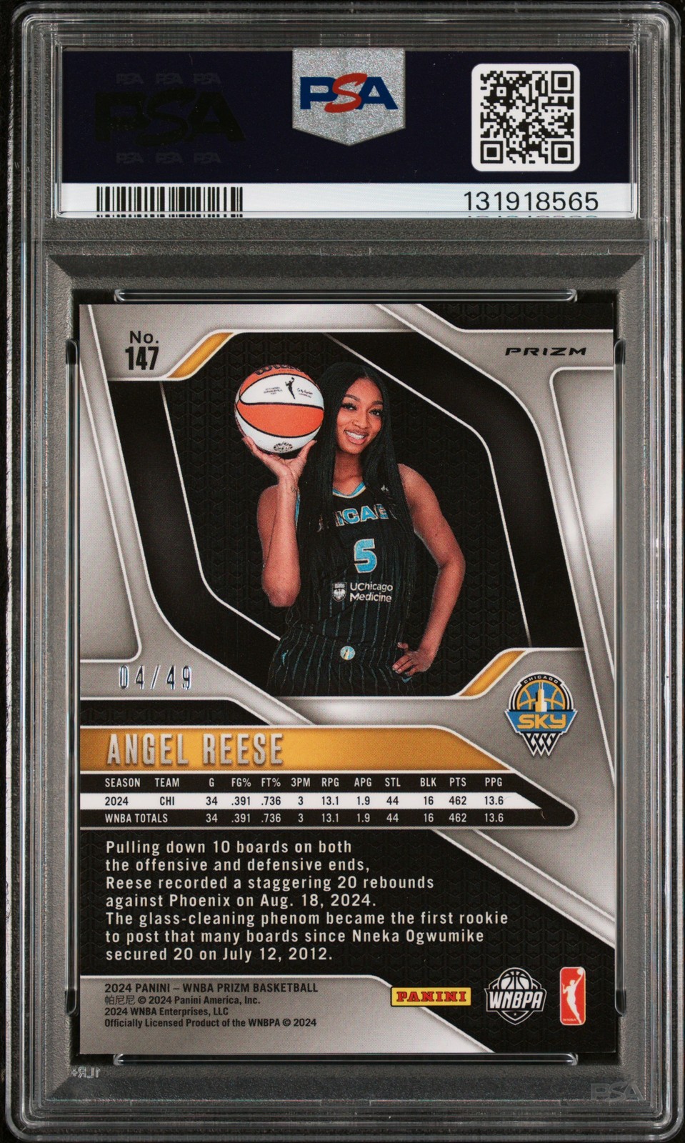 2024 PANINI PRIZM WNBA TEAL PRIZM #147 ANGEL REESE ROOKIE RC 4/49 PSA 9 view 2