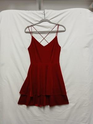 B. Darlin Red Velvet Dress 7/8 Strappy Holiday Party Prom Sexy Glam Festival