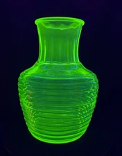 Vintage Green Uranium Glass Ribbed Water Carafe