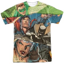 DC Justice League America Torn Collage Two-Sided Sublimation T-Shirt NEW UNWORN