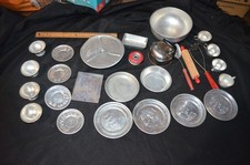 Vtg Children's Play Kitchen Baking Aluminum Tin Pans Utensils Bakeware Cooking