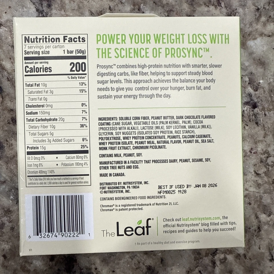 7 Nutrisystem Prosync Peanut Butter Chocolate Bar Shake Sealed Box BB 1/2026 - Image 2 of 2