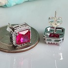 925 Sterling Silver Genuine 3.45CT Ruby Sapphire 10mm Earrings Gold-Plated — photo 4