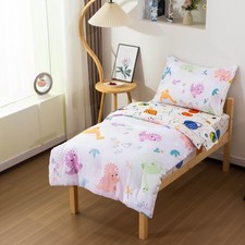 4 Pieces Ultra Soft Toddler Dinosaur Bedding Set, Cartoon Bubble Pattern Comf...