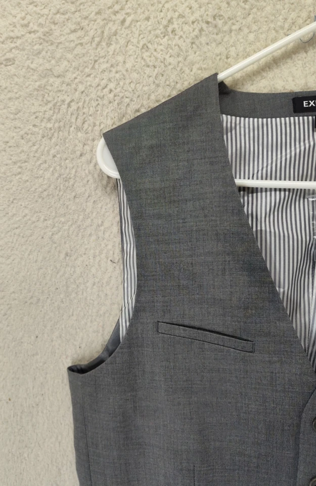 Express Men Vest Small Gray Wool Blend Sleeveless 5 Button Classic Fit Jacket - Image 2 of 4