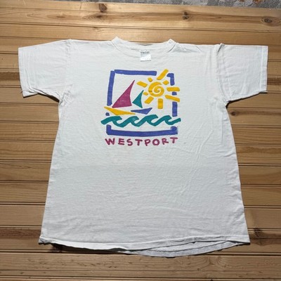 Vintage 90s Westport Sailing Boat Ocean Beach Tropics Graphic T-Shirt USA - XL